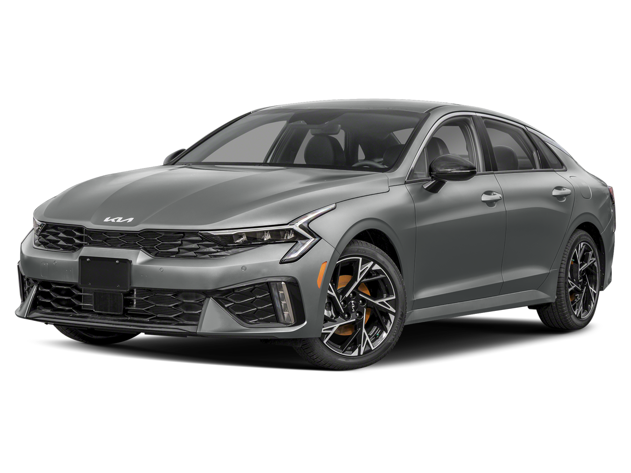 2026 Kia K5 GT-Line in Steel Matte Gray — front three-quarter view