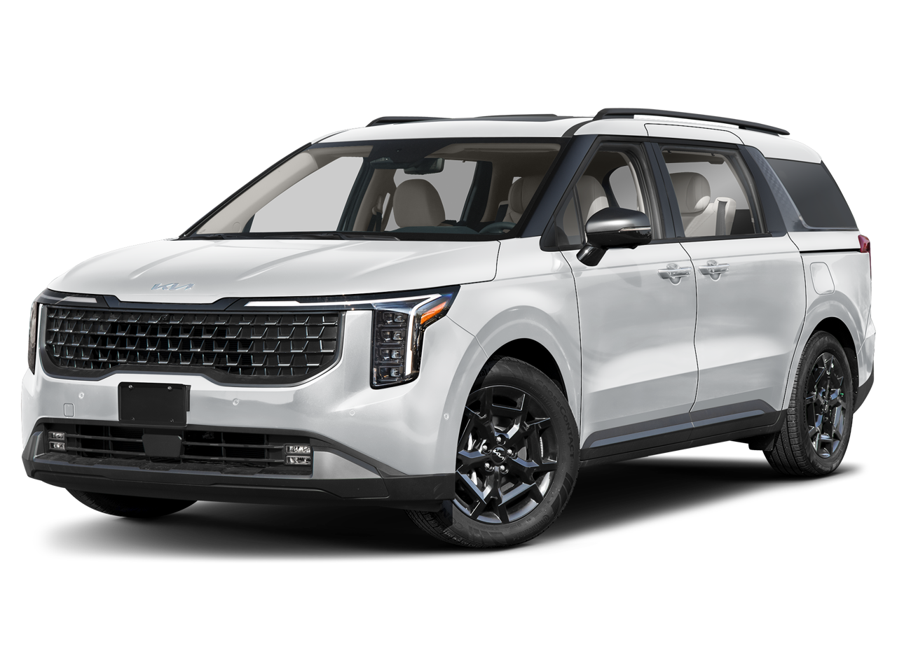 2026 Kia Carnival SX Prestige in Snow White Pearl — front three-quarter view