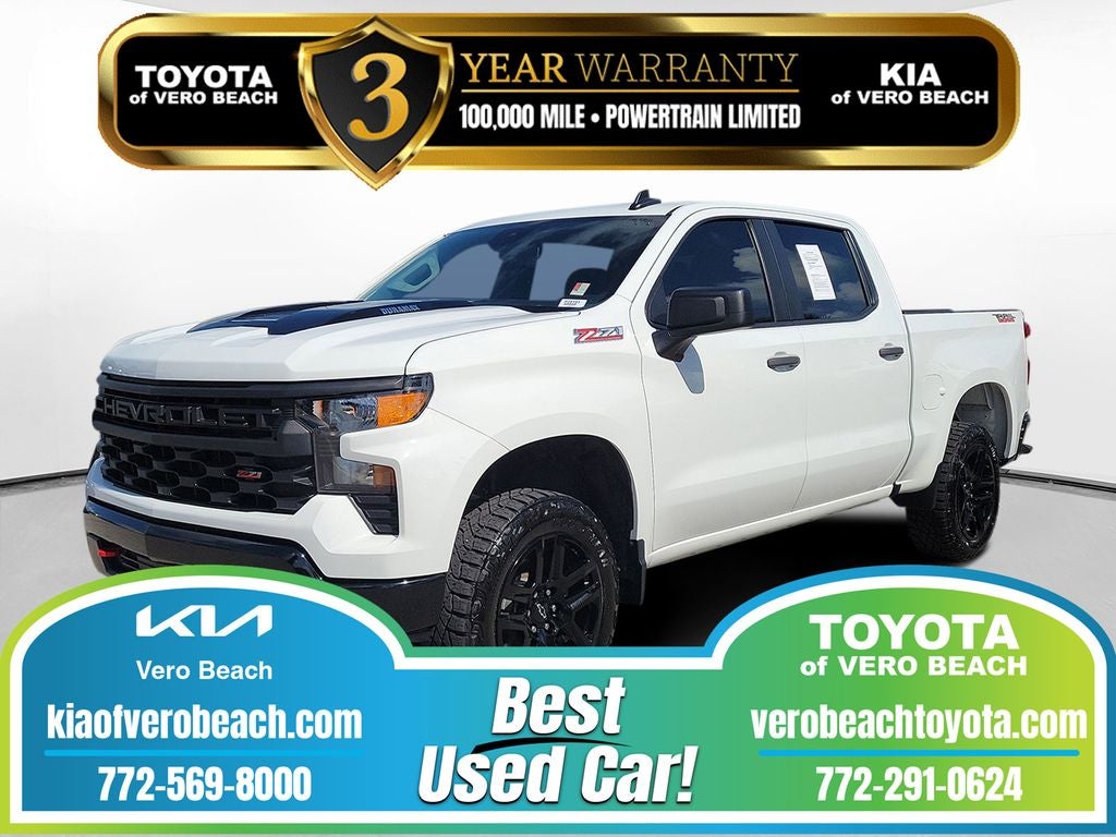 2024 Chevrolet Silverado 1500 Custom Trail Boss in Summit White — front three-quarter view