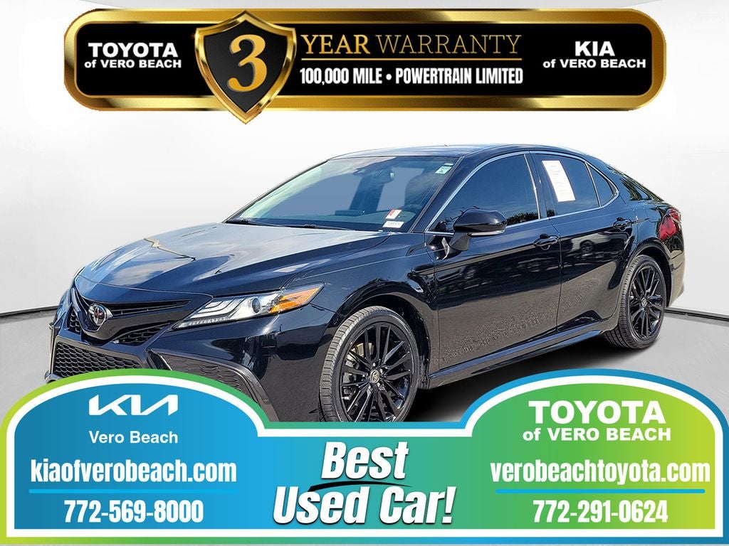 2022 Toyota Camry XSE in Midnight Black Metallic — front three-quarter view