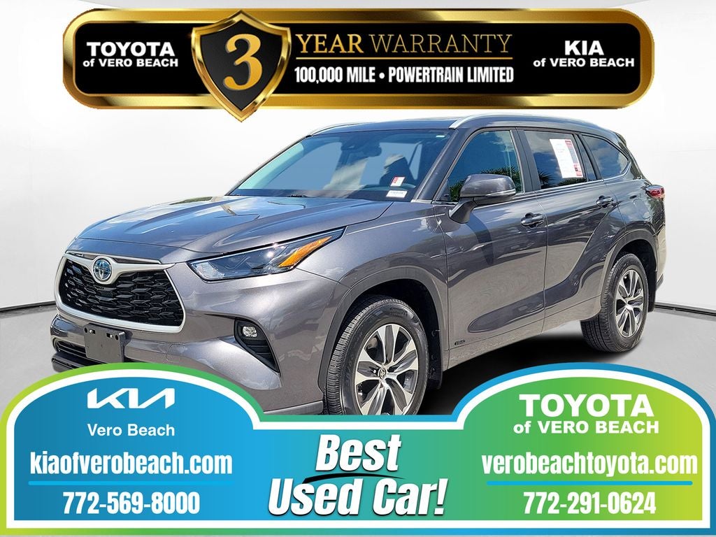 2023 Toyota Highlander Hybrid XLE in Magnetic Gray Metallic — front three-quarter view