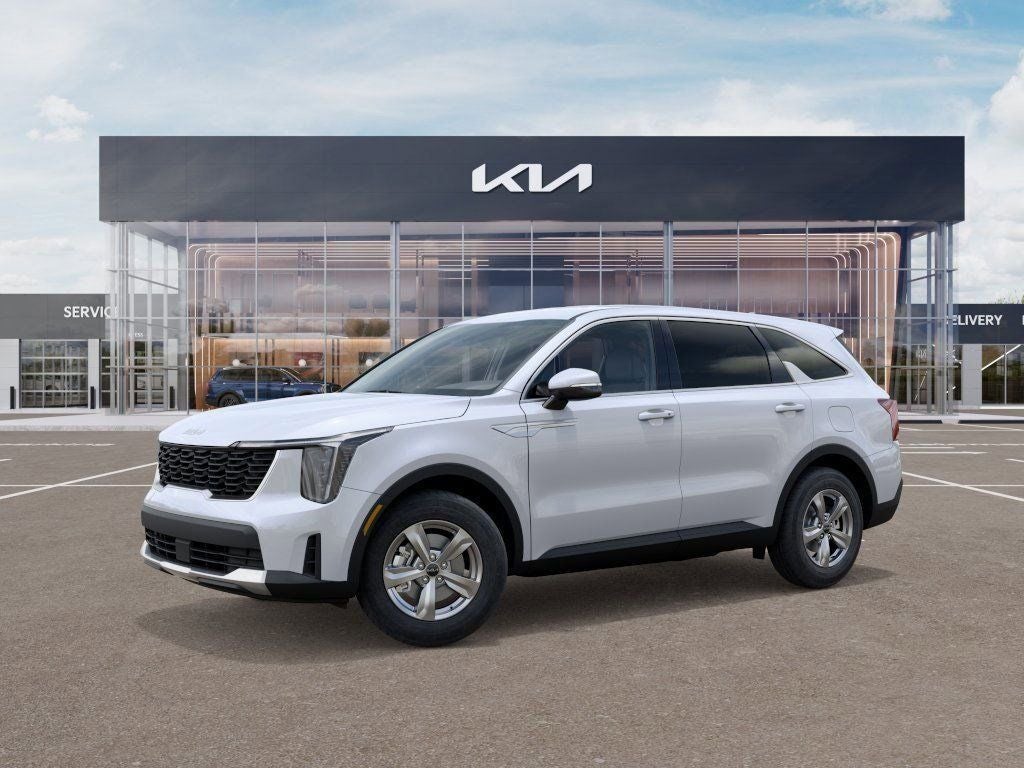 2026 Kia Sorento LX in Glacial White Pearl — front three-quarter view